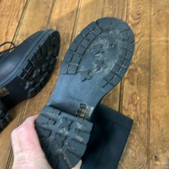 Women’s AllSaints black leather lug sole silver buckle biker boot size 38 - Picture 4 of 8